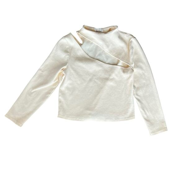 By Anthropologie Women’s Asymmetrical Cutout Ribbed Knit Mockneck Ivory Sweater - Picture 2 of 12